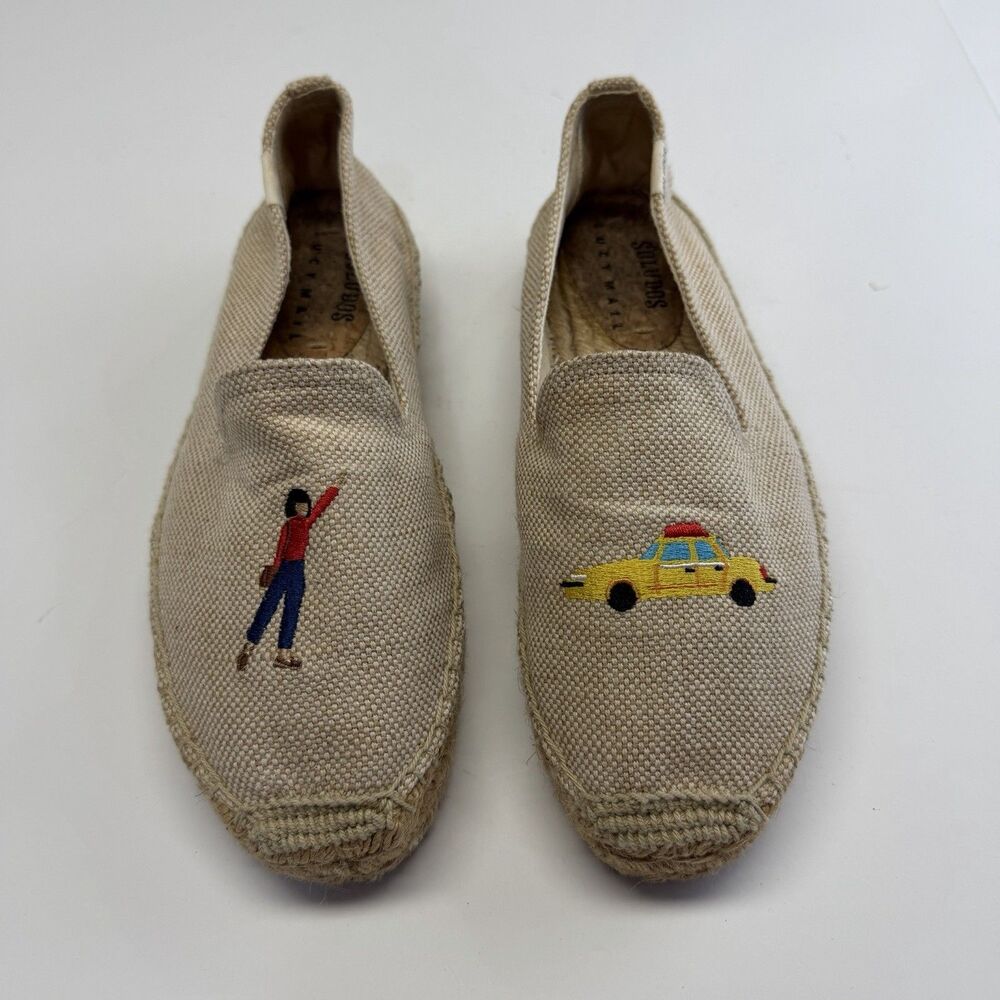 Soludos x Lucy Mail Womens Size 8 "Taxi Cab" Embroidered Slip On Espadrilles